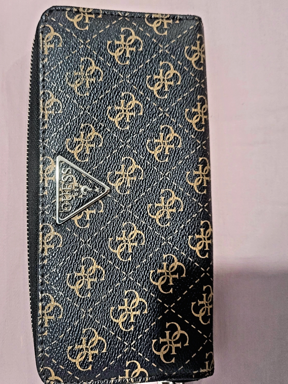 GUESS Black & Gold Logo Zip Wallet for WOMAN